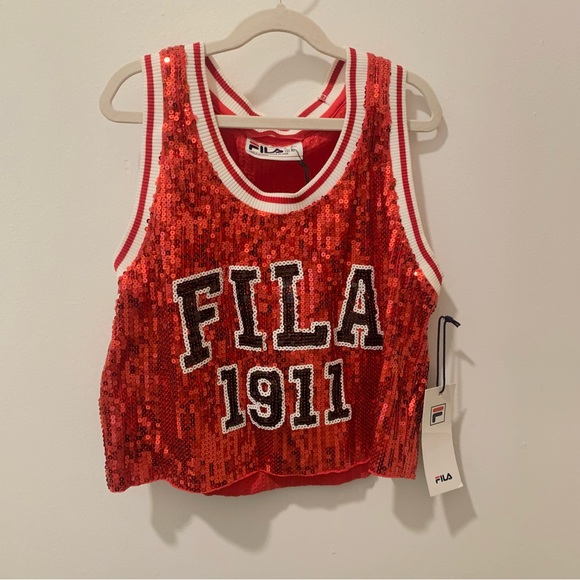 NWT FILA kiki glam sequin crop top in red small - Picture 10 of 11